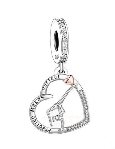Gymnastin Charm kompatibel mit Pandora Armband, 925 Sterling Silber Sport Dangle-Anhänger Turnen Tanz Ballett Geschenk