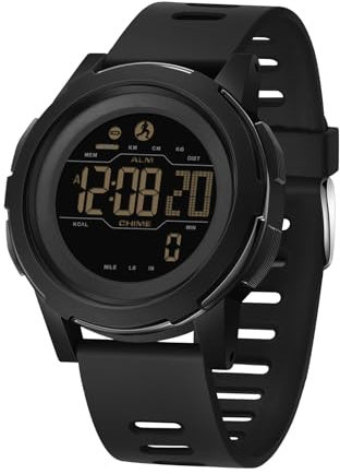 Forrader Digitale Herren-Armbanduhr im Militär-Stil, Outdoor-Sportuhr mit Schrittzähler, Kalorienzähler, Stoppuhr, Alarm, LED-Hintergrundbeleuchtung, wasserdichte Armbanduhr, Schwarz , Armband