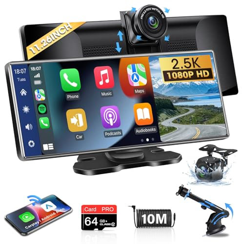 11.26‘’ Grande Schermo Carplay Driveplay Supporto Wireless Carplay Auto Android Auto, Carplay Driveplay con 2.5K+1080P Dashcam Auto con Mirror Link Bluetooth 64G TF Card Installazione Facile