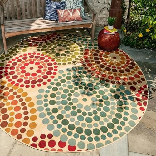 HGTRH Tapis Exterieur Resistant Pluie Terrasse Rond, Tapis Tropical De Terrasse ExtéRieureronde, Petit Tapis Rond Balcon, Lavable RéSistant Aux Couleurs Tapis D'ExtéRieur avec Fond AntidéRapant