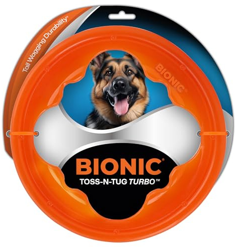 BIONIC Toss-N-Tug Turbo Dog Toy - High-Visibility Ultimate Three-in-One Dog Toy, Lightweight Design for Light Chewers