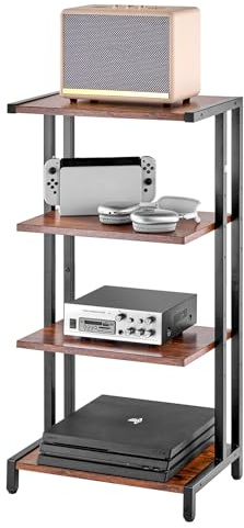 VEVOR 4-Tier AV Media Stand, Corner TV Stand, Height Adjustable Wooden Shelves for DVD Players/Cable Boxes/Games Consoles, Brown