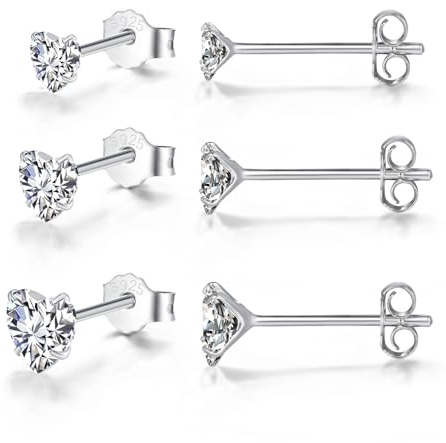 Bewenda Sterling Silber 925, 3 Paare Silber Ohrringe, Knorpel Ohrstecker