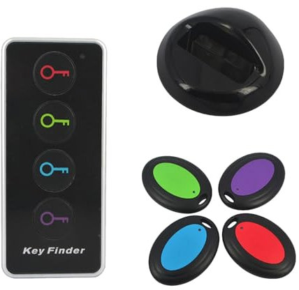 Buscador de llaves portátil, buscador remoto de 85 dB con sonido y linterna, 4 receptores y rango de 132 pies, herramienta de seguimiento para llaves, carteras, pasaportes, perfecto para familiares y