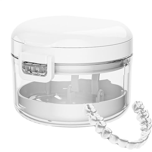 per protesi, per retainer, detergente per alloggiamenti da bagno – contenitore sottile con strumento di rimozione e spazzola per donne e adulti