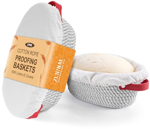 zunmial Banneton Bread Proofing Basket,10inch Oval Cotton Rope Sourdough Proofing Basket with Liners & Covers,for Bread Making Baking Fermentation (2 Pack)