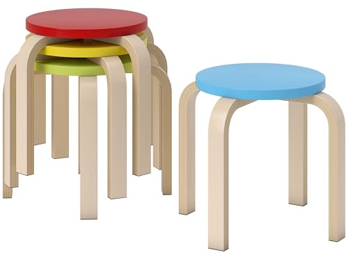 HOMCOM 4er Set Esszimmerhocker Stapelhocker, Sitzhocker, Küche, Bunt | Runde Hocker, Küchenhocker, Wohnzimmer