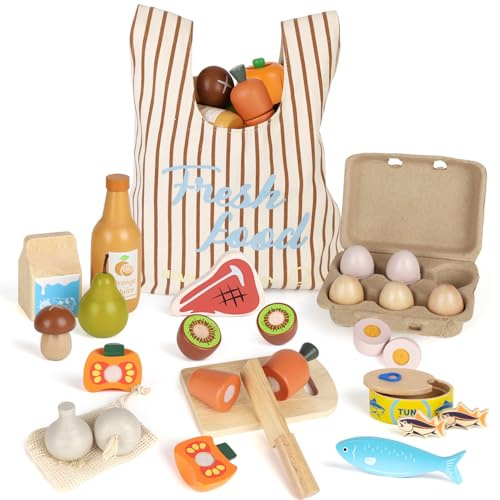 Kinderküche Zubehör Holz, Spielküche Zubehör, Spielzeug ab 3 Jahre, Zubehör Kinderküche mit Klett-Verbindung, Holzspielzeug, Jungen und Mädchen Geschenke 3 Jahre