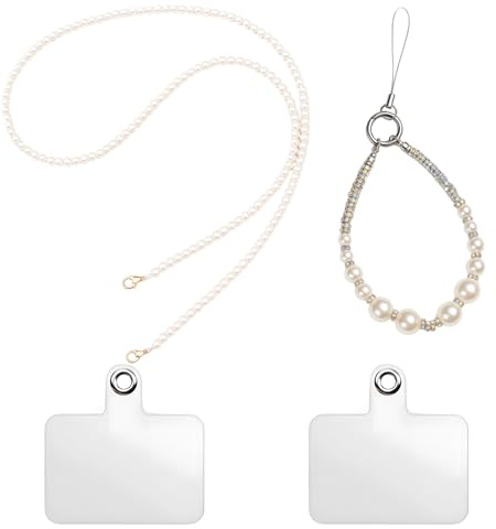 KRYMXAR Catena per cellulare con perle universali, set da 4 pezzi con cinturino per cellulare da spalla, catena per smartphone, multifunzione per attività all'aperto e quotidiana, con porta carte