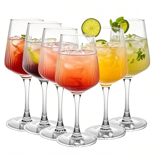 Haayymo White Wine Glasses Set of 6 I White Wine Goblets 470 ml I Modern Wine Glasses Dishwasher Safe I White Wine Goblet Set Shatterproof I Like Mouth-Blown