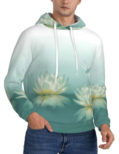 Pidgazdfgv Trollslända med vattenlilja herr fleece huvtröja pullover avslappnad huvtröja kontrast dragsko tröja med Kaola ficka, Svart, 4XL