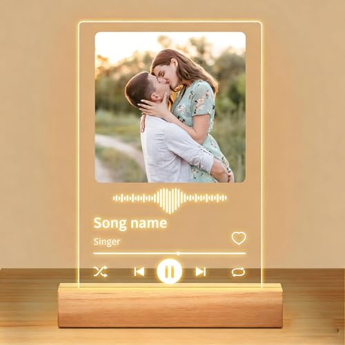 Placa personalizada de Spotify para aniversario de pareja, regalo para él y ella, marco de fotos de acrílico personalizado, placa acrílica personalizada, luz nocturna, regalos de cumpleaños