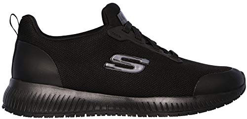 Skechers Women's Squad Sr Work Shoes, Black Black Flat Knit Blk, 6 UK