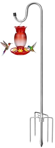 COCONUT Schäferhaken für Vogelhäuschen, 200 cm, 1,6 cm Breite, strapazierfähig, verstellbar, für den Außenbereich, mit 5-Zinken-Basis, für Laternen, Pflanzen, Aufhänger, Hochzeitsdekoration, Silber