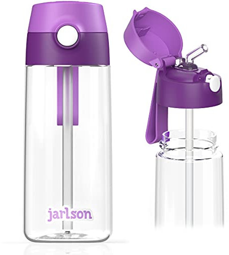 Jarlson® Trinkflasche Kinder Tritan Emi [MIT STROHHALM] - Auslaufsichere Wasserflasche - Kindertrinkflasche Schule & Kindergarten - Water Bottle Kids - BPA Freie Flasche - Kinderflasche (500ml Lila)