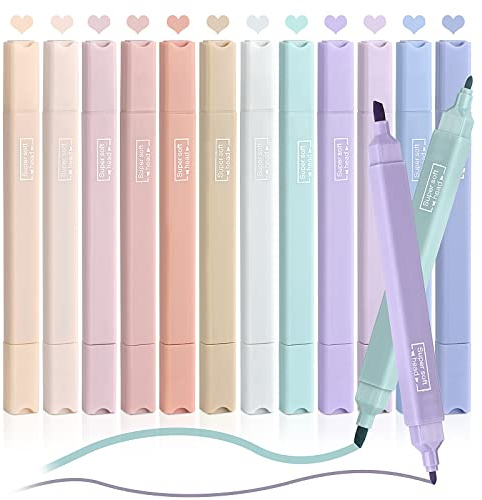 Ruisenda 12 Pack Aesthetic Cute Pastel Highlighters with Soft Chisel Tip Bible Highlighters Marker Pens No Bleed for Journaling Notes School Office Supplies