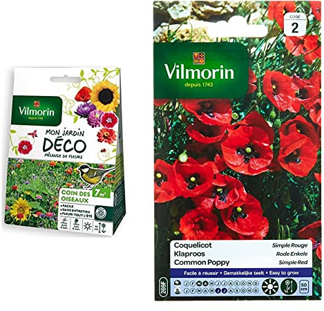 Vilmorin 5867507 Pack de Graines Mélange de Fleurs Coin des Oiseaux 7 m² & 5241442 Coquelicot Simple, Rouge, 90 x 2 x 160 cm