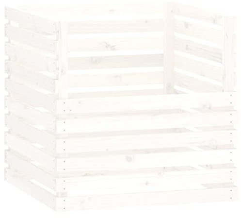 vidaXL Compostador Cubo Contenedor Desechos Cocina Orgánico Jardín Césped Cocina Residuo Patio Bote Basura de Madera Maciza de Pino Blanco