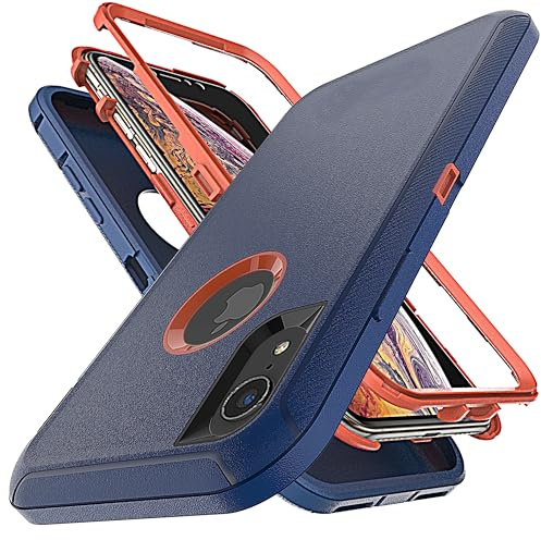 YmhxcY for iPhone XR Case Shockproof Dropproof Dust-Proof Drop Proof 3-Layer Durable Phone Case Heavy Duty Protection Phone Case Cover for Apple iPhone XR 6.1 inch-Blue/Orange