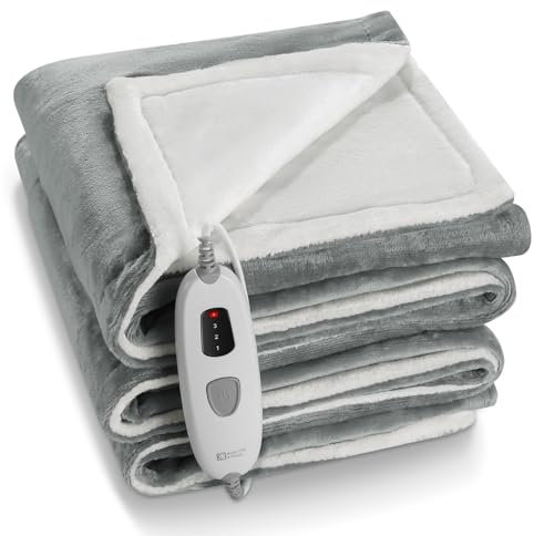 CURECURE Electric Heated Blanket Throw Soft Flannel Blanket with 4 Heating Levels and 6 Hours Auto Off, 130X180 cm Home Office Use Fast Heating Blanket, Detachable Switch Washable (Grey)