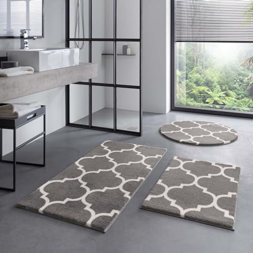 Taracarpet Badematte Badteppich für das Badezimmer waschbar in der Waschmachine Florentiner Muster Dunkelgrau Anthrazit 060x120 cm
