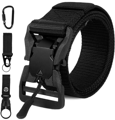 Aomig Cintura Tattica, Cintura Militare Uomo con Fibbia Magnetica, Nylon Cintura Militare con Escursionismo Accessori da 3 pcs, Cintura Tela Regolabile per Caccia Trekking(Nero)
