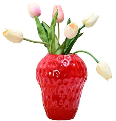 BestAlice Vase à Fleurs de Fraises en Verre Créatif, Décoration de Cuisine Unique, Vase à Fraises pour Fleurs, Décoration Unique pour la Maison, la Cuisine, Le Bureau, Pot de Fleurs aux(Rouge-S)