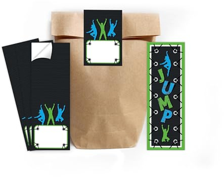 12 Lesezeichen + 12 Geschenktüten (natur) + 12 Aufkleber Jump Mitgebsel Mädchen Jungen Gastgeschenke für Kindergeburtstag Jungsgeburtstag Mädchengeburtstag
