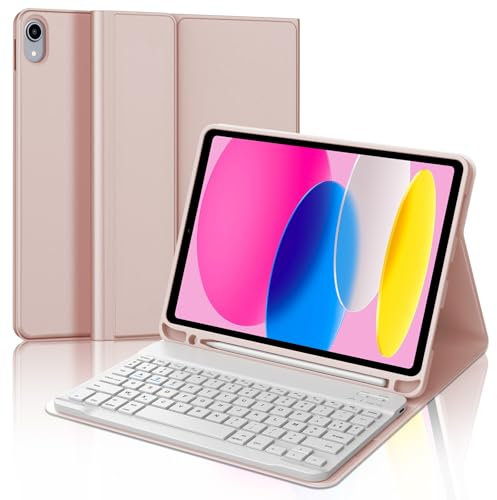 IVEOPPE Clavier iPad (A16) 11ème Génération 11 Pouces 2025/iPad 10ème Génération 2022 10.9 Pouces, Coque Clavier AZERTY sans Fil Bluetooth pour iPad 10eme/11eme avec Porte Crayon, Rose