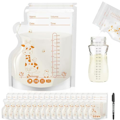 ZOCONE 60 Pezzi Sacchetto di Conservazione Latte Materno, 250 ML Sacchetto di Congelazione Latte Materno, Senza BPA, Borsa Latte Materno Congelazione Con Scala, Sacchetto Latte Materno