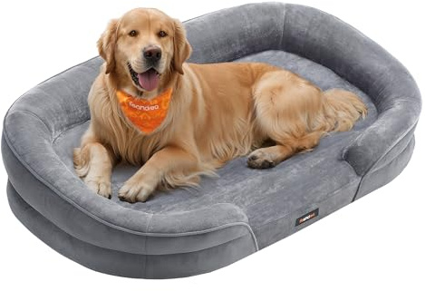 Feandrea Hundebett, Hundekissen, für große Hunde, 106 x 76 x 18 cm, orthopädisch, wasserdichte Innenschicht, erhöhte Ränder, Abnehmbarer, waschbarer Bezug, rutschfest, hellgrau PGW283G01