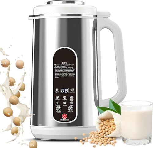 Macchina per Il Latte di soia, spremiagrumi da 1,2 l con taglierina a 12 Lame, Timer 24 Ore e Mantenimento in Caldo, Avvio ritardato e Pulizia Automatica, Macchina per Il Latte vegetale per Latte