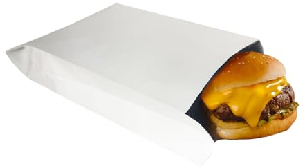 WACCOMT Pack 20pcs Kraft Paper Food Bags Foil Lined Greaseproof Paper Takeaway Sandwich Bags for Snacks Lunch Bakery French Fries Hamburger Take Out Food Storage Packaging (White, 7.5x11.8x2 inch)