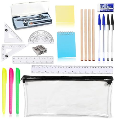 ZcrPrn 22 PCS Stationary Set, Maths Sets for Secondary School Supplies Kit Back to School Stationery Set for Office, Home Or School for Secondary Students,Classroom Learning and Daily Use