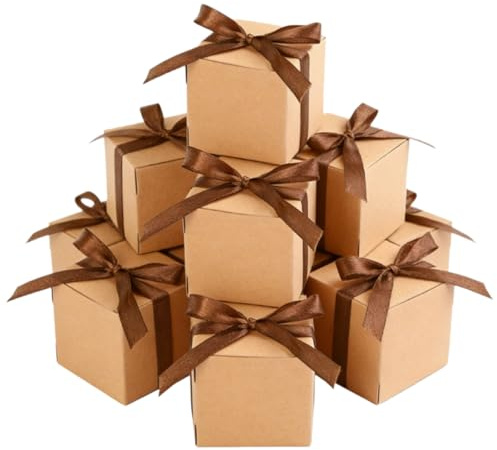 50 stycken mini kraftpapper presentlåda, 5 x 5 x 5 cm med lock presentlådor kraftpapper, bröllop julföljeslagare fest presentlåda, godis, smycken, chokladkartong lådor