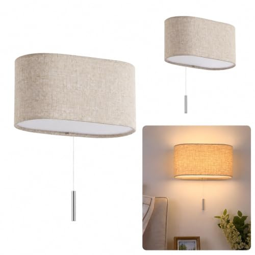 Kairui Lighting LED Wall Light with Pull Cord Switch Linen Bedside Lamp