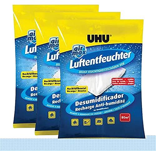 3 x UHU Luftentfeuchter 1000g, 47085, praktischer Nachfüllbeutel für Air-Max