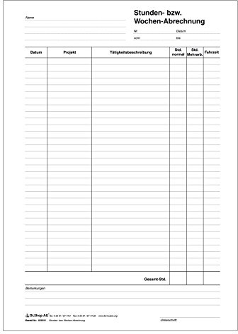 10er Pack Stunden- bzw. Wochenabrechnung DIN A4 2-fach durchschreibend Block á 50 Satz Arbeitsnachweis, Handwerkerformular, Stundennachweis, Stundenlohnbericht, Stundenlohn, Stundenzettel