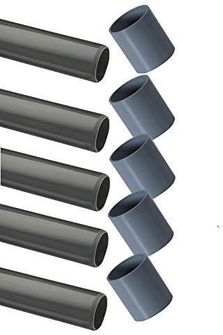 PVC Rohr Ø 50 mm B-Ware nur Rohre und Muffen ohne Rohrverbinder Ø 50 mm Winkel Kniestück T-Stück Kappen Fittings (5 x Rohr 1M + Muffe)