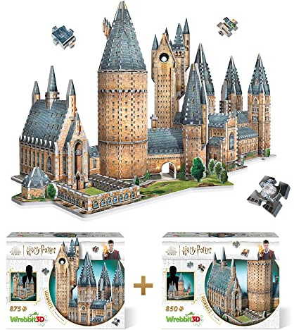 Wrebbit Harry Potter's School of Witchcraft & Wizardry 3D-Puzzle, 3D, Great Hall & Astronomy Combo Pack