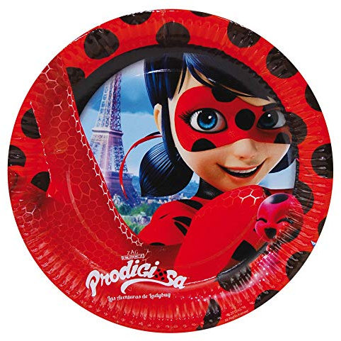 Lote de 24 Platos Infantiles Decorativos de Cartón Lady Bug  Ø 23 cm. Vajillas . Detalles y Regalos Baratos para Fiestas de Cumpleaños, Bodas, Bautizos, Comuniones y Eventos.