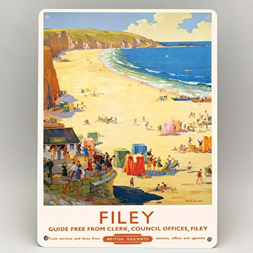 Inga FILEY RAILWAY POSTER METAL SIGN YORKSHIRE LNER SEASIDE VINTAGE RAIL TRAVEL METAL TIN SIGN 8x12 inches