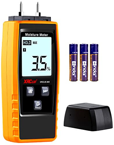 Digitales Feuchtigkeitsmessgerät Wand, XRCLIF Handgerät holzfeuchtemessgerät, Feuchtemessgerät für Lecks, Brennholz, Mauerwerk, feuchte Feuchtigkeit, Zementmörtel, Detektor mit LCD(Gelb)
