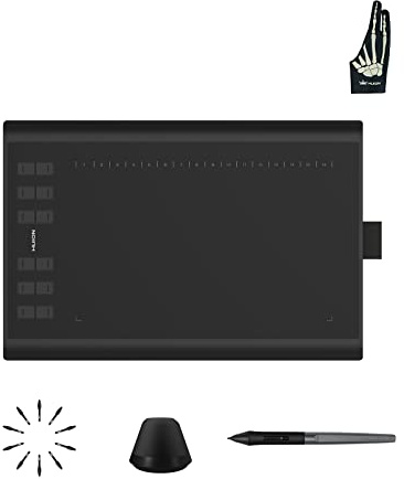 Huion Inspiroy H1060P Graphics Drawing Tablet with Digital Pen PW100 and Skeleton Glove, OTG Adapters Included