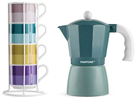 Egan Set 4 Tazze Caffè Impil. con Metalrack Pantone Linear + Moka Blu 6 tazzine