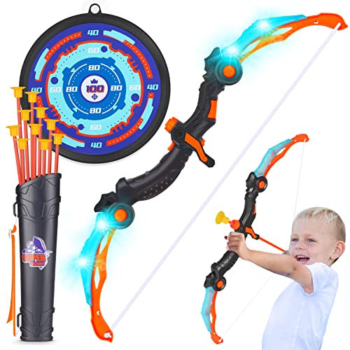 YIMORE Bow and Arrow Set Kids, Archery Set with LED Light 10 Suction Cups Arrows Targets Quiver Need Assembly, Indoor Outdoor Garden Games