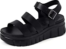 QUEEN HELENA Sandali Sportivi Platform con Fibbia Plateau Doppia Fascia Donna X28-212 (Nero, Sistema Taglie Calzature EU, Adulto, Donna, Numero, Media, 39)