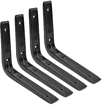 DOJA Barcelona | Staffa Angolare Nera | 250 x 200 mm | 4 Pz | Staffe Angolari Metallo per Legno | Staffe a L | Staffe mensola Nera | Reggimensola a L Parete per Fissaggio Mobili, Supporto Ripiano