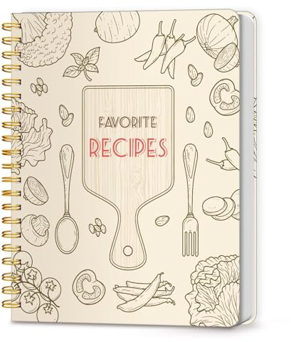 LuBudingJoy Recipe Book for Own Recipes - A4 Spiral Journal to Write Your Personalised Cookbook, Blank Hardcover Family Notebook to Organize Your Recipes (140 Recipes, Wood Color)