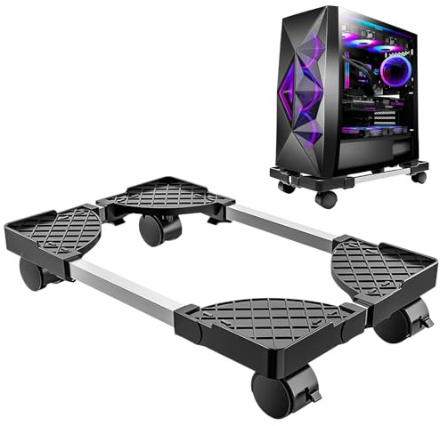 Soporte para CPU para PC: TOATELU Universal Ajustable Soporte de Escritorio con 2 Ruedas de Bloqueo y 2 Ruedas Giratorias de 360°, Carro de CPU Debajo del Escritorio, Negro